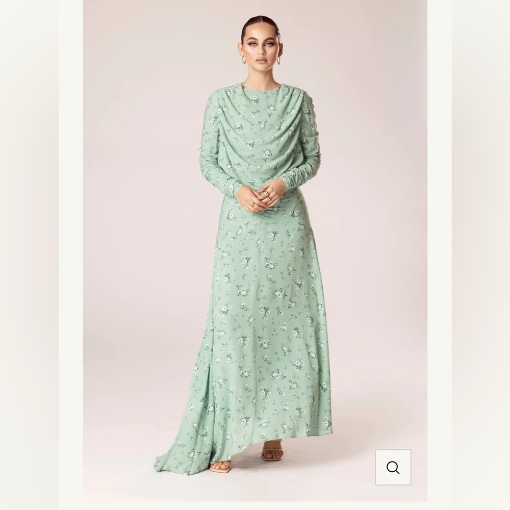 Modest Floral Rouched Asymmetric Maxi Dress